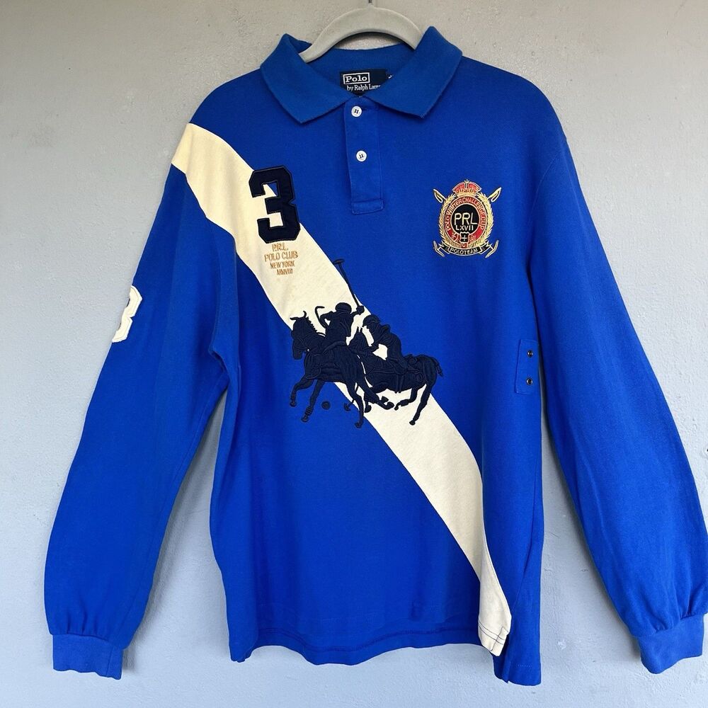 VTG Polo Ralph Lauren Winter Challenge Mercer Rugby Shirt 4XL Fits M Crest Y2K